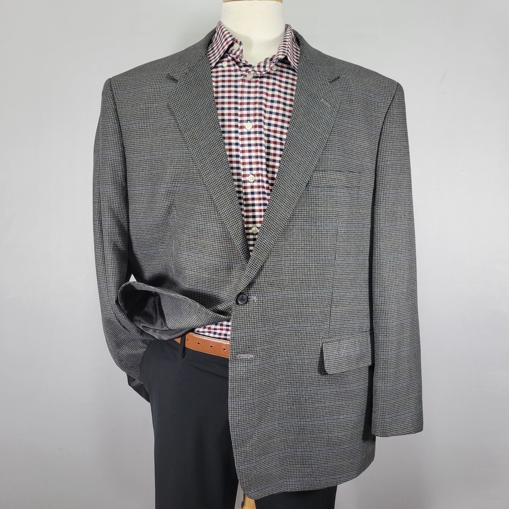 Croft Barrow Men's Sport‎ Coat Blazer Two Button Gray Houndstooth Poly Blend 50R